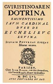 Silvain Pouvreauren Guristinoaren dotrina-ren lehenbiziko faksimile edizioaren azala (Paris, 1656).<br><br>